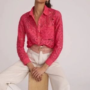 Anthropology Maeve Floral Pink Lace Blouse. 4. NWT